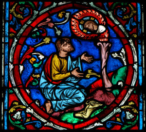  Mosè e il roveto ardente, vetrata di Notre-Dame, Parigi, sec. XII