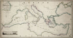 General chart of the Mediterranean Sea including the Gulf of Venice, Archipelago and part of the Black Sea with the steampacket routes