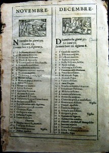 Calendario del XVI secolo con xilografie dei 12 mesi dell’anno (coll. L. Lombardo).