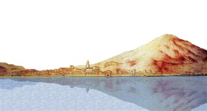 Veduta di Catania nel 1584 (rielaborazione digitale del disegno di Camillo Camiliani).