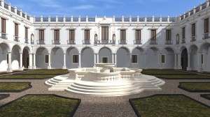 Chiostro di marmo realizzato nel ‘600 su progetto dell’arch. Giulio Lasso (elaborazione digitale in 3D dell’Accademia di Belle Arti di Catania sulla base della restituzione storica dell’ing. Salvatore Maria.