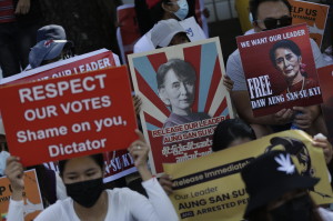 Protest against Myanmar coup in Yangon