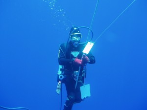 Ninni Ravazza in decompressione dopo una immersione a corallo, anno 2005
