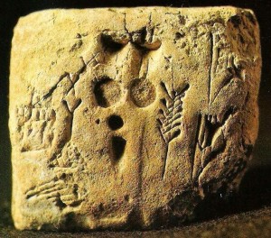Tavoletta sumerica con-scrittura pittografica da-Gemdet Nasr, fine del IV millennio a. C.