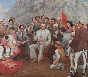 Enver Hoxha in un affresco
