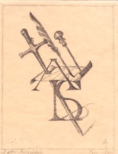 La penna, il bulino, la spada, incisione di Agostino Arrivabene 