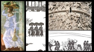 Ai Weiwei- Odyssey (2017) (particolari); D. Ghirlandaio, Nascita del Battista, 1485 (particolare); Colonna di Marco Aurelio, II sec. d.C., Roma (particolare) La statua equestre di Marco Aurelio: il gioiello del Campidoglio - altmarius (ning.com)
