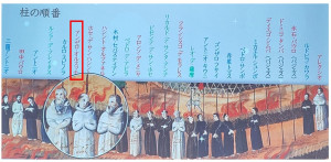 Iconografia del martirio di Nagasaki del 10 settembre 1622. Nel cerchio sono rappresentati nel centro padre Angelo Orsucci e alla sua sinistra il gesuita Carlo Spinola.