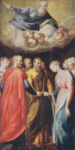 G. Valeriano, Lo sposalizio                Fig. 3 S. Pulzone, Maddalena al sepolcro – 1585-90. Fondazione Cariplo della Vergine. Santo Spirito in Sassia,  1584-89. Roma 