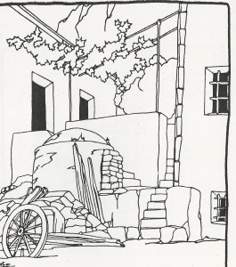 Cefalù, Pergola, pozzo, terrazza, disegno di Luigi Epifanio