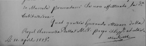 Autografo di Gibbs su un documento datato 10 aprile 1815