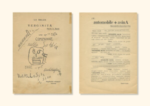 “La Balza futurista”, n. 3, Messina, 12 maggio 1915, Guglielmo Jannelli, Verginità, parole in libertà; Vann’Antò, «Automobile + asinA» Natura morta cinematografica