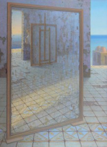 Il pittore nell'atelier(autoritratto,olio su tavola cm.190x140,1996-97