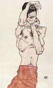  Egon Schiele, Nudo maschile con panno rosso (1914)