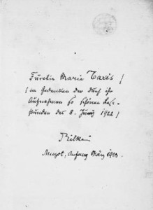 La dedica autografa di Rilke alla Principessa Marie Turn und Taxis su una copia dei Sonetti