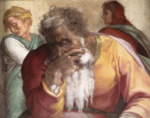 Michelangelo, particolare, il profeta Jeremiah