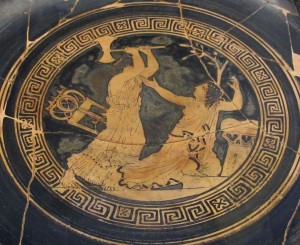 Clitennestra uccide Cassandra, kylix attica a figure rosse, part.