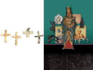  Sincretismi culturali. Madonna con bambino della fine sec. XVI ed altri oggetti di uso religioso, in Giappone durante le missioni gesuitiche ( ph. O. Niglio 2015).