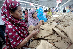 Women work at a garment factory in Savar