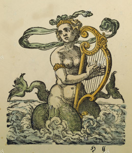 a-melusine-playing-the-harp-coloured-woodcut-by-jost-amman