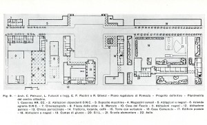 Planimetria del centro cittadino di Pomezia (arch. Petrucci, Tufaroli, Paolini, Silenzi) [Roccateli 1938]