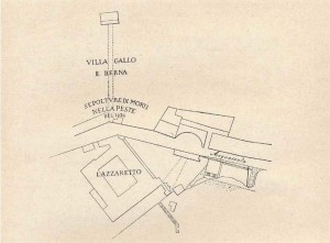 Planimetria del Lazzaretto e del Fondo Gallo e Berna con l'area cimiteriale del 1626 - Da "Un ricordo della peste di Palermo del 1626" di A. Salinas