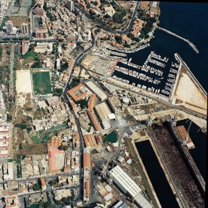 Veduta aerea dell'area presa in esame con il campetto di calcio proprietà dei Cantieri Navali Riuniti di Palermo - Da Ing. Majone nel 2018