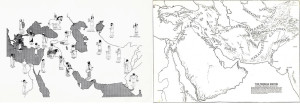 Le rappresentazioni dei popoli sui rilievi di Persepoli a sinistre (da Schmandt Bessarat 1980), e la distribuzione areale delle satrapie a destra (da Herzfeld 1968) 