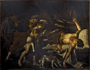 Matthias Stom - Morte di Catone - olio su tela  223 x 278 cm - dipinto dopo il 1640 (durante il soggiorno siciliano dell'artista) - - Museo civico di Castello Ursino -