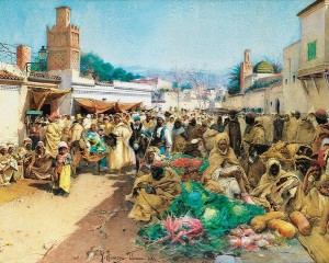 Suk, mercato tradizionale di Tlemcen, 1883, Pittore italiano Gustavo Simon