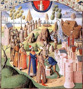 De civitate dei, di Agostino, La città terrena e quella celeste, 1450-1500 ca. Biblioteca Nazionale di Parigi ms. 19 f. 55