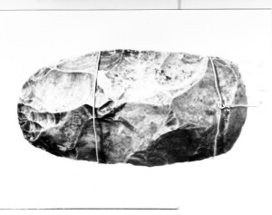 Pietra del fulmine. Ascia bifacciale a profilo ovoide e ritocco invadente che copre tutta la superficie. Uno dei due lati corti, distinto dal resto del margine, presenta un taglio convesso non ritoccato. Polo museale dell’Umbria (MANU), Perugia (PG). Catalogo generale dei Beni Culturali.