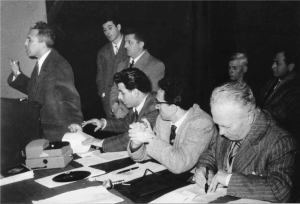 Matera, 1956 convegno su Scotellaro, da sx Fortini, Panzieri e Tommaso Fiore 