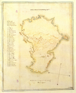 - «Isola della Favignana», disegno acquerellato facente parte del ms. del 1640, con tavole di Francesco Negro e Carlo Maria Ventimiglia. Al n. 7 della legenda la «Costa delle perrere».