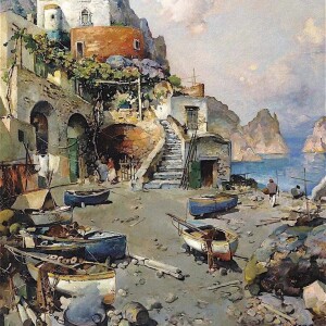 Felice Giordano, Scene di vita di pescatori capresi alla Marina di Mulo, inizi del Novecento.  