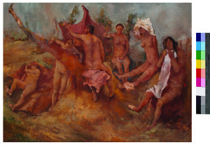 Fausto Pirandello, Bagnanti, 1958 ca.m, pastello su carta, mm. 260x220, Roma, col. privata