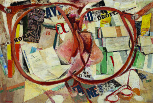 Fausto Pirandello, Attraverso gli occhiali, 1953.1954, olio e collage su cartonem cm 70x100, Guidonia, Roma, coll. Lavinia Biagiotti Cigna